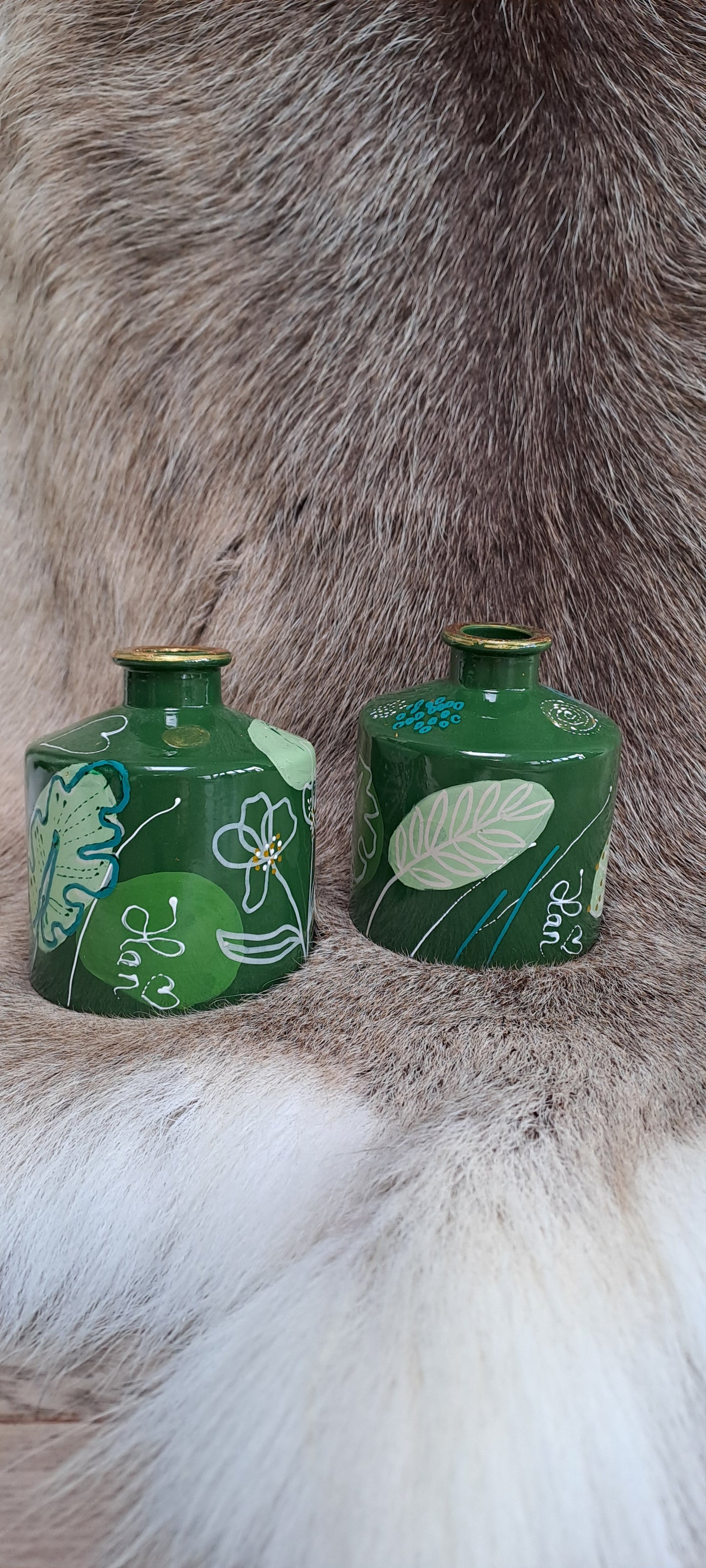 Groene kandelaars / vaasjes setje "Green Forrest"