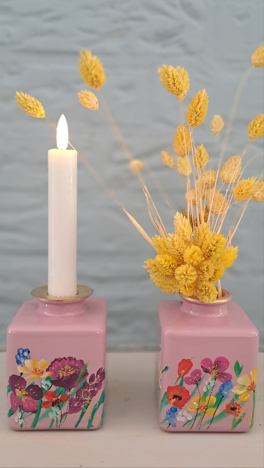 Vierkante roze kandelaars / vaasjes "Pink Floralis"